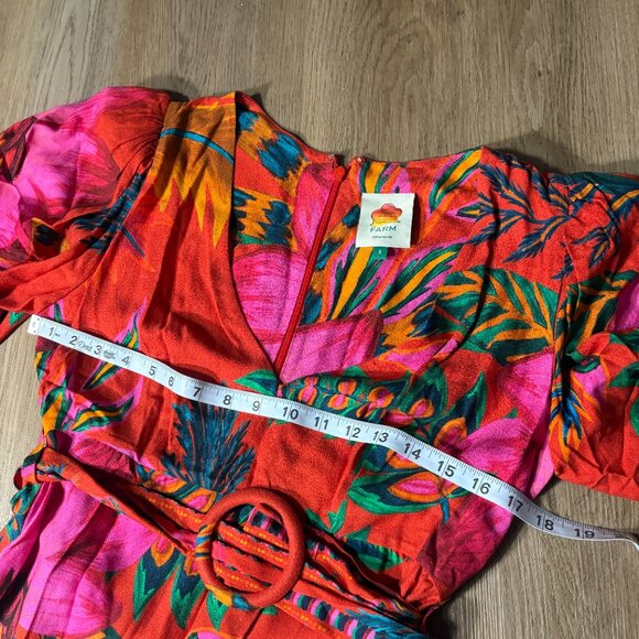 Farm Rio Belted Floral Maxi Dress size S small red pink v-neck puff sleeve - Picture 10 of 12